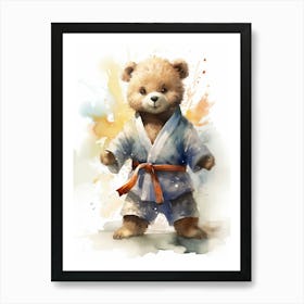 Judo Teddy Bear Painting Watercolour 1 Art Print