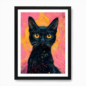 Black Cat With Yellow Eyes Art Print