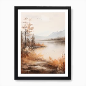 Lake In The Woods In Autumn, Painting 65 Art Print