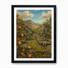 Dinosaur In An Orange Meadow Painting Art Print