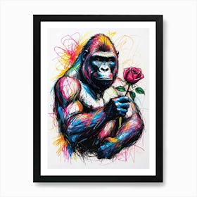 Gorilla Holding A Rose Art Print