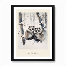 Winter Watercolour Raccoon 1 Poster Art Print