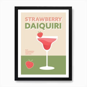 Strawberry Daiquiri Cocktail Green Pink Colourful Wall Art Print