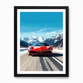 A Ferrari 458 Italia In The Route Des Grandes Alpes Illustration 4 Art Print