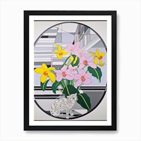 Orchids With A Cat 2 Abstract Expressionist Art Print