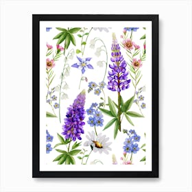 Nordic Watercolor Wildflowers Meadow Art Print