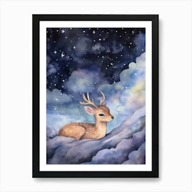 Baby Deer Sleeping In The Clouds Art Print