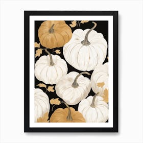 Black White And Gold Pumpkins 2 Art Print