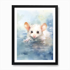 Light Watercolor Painting Of A Swimming Possum 4 Art Print