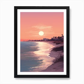 Illustration Of Gulfport Beach Mississippi In Pink Tones 2 Art Print