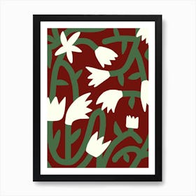 Maroon Bloom Vine Art Print