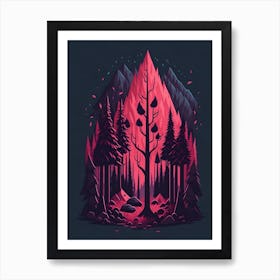 A Fantasy Forest At Night In Red Theme 20 Art Print