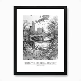 Red River Cultural District Austin Texas Black And White Drawing 3 Poster Art Print