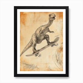 Vintage Apatosaurus Dinosaur On A Skateboard 1 Art Print