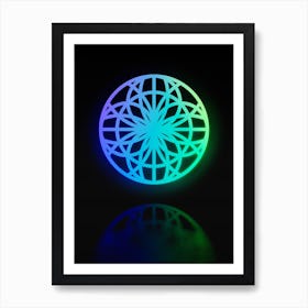 Neon Blue and Green Abstract Geometric Glyph on Black n.0176 Art Print