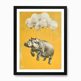 Hippo With Balloons Art Print