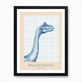 Diplodocus Dinosaur Blue Print Sketch 3 Poster Art Print