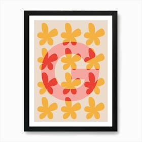 Alphabet Flower Letter G Print - Pink, Yellow, Red Art Print