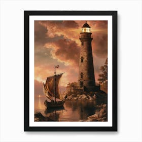 Lighthouse At Sunset Art Print