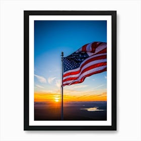 American Flag Rippling In The Wind At Sunrise Red And Blue Stripes Forming A Vivid Pattern Symboliz 2 1 Art Print