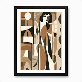 Mid Century Lady Silouette Leaves Abstract Feature Wall Pattern | Matisse Neutral Autumn Tones Block Art Print