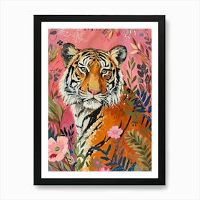 Floral Animal Painting Bengal Tiger 4 Art Print