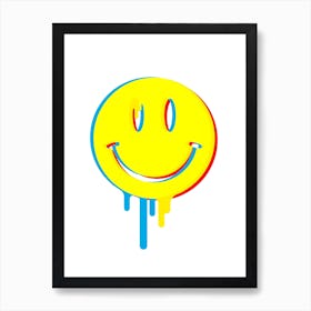Dripping Acid Smiley Face in bright colours Art Print