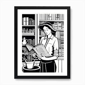 Just a girl who loves to read, Lion cut inspired Black and white Stylized portrait of a Woman reading a book, reading art, bookworm, Reading girl, 237 Art Print