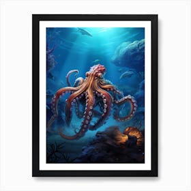 Defensive Octopus Illustration 1 Art Print
