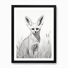 Fennec Fox In A Field Pencil Drawing 4 Art Print