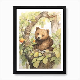 Storybook Animal Watercolour Brown Bear 4 Art Print