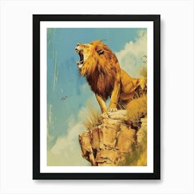 Barbary Lion Roaring On A Cliff Illustration 2 Art Print