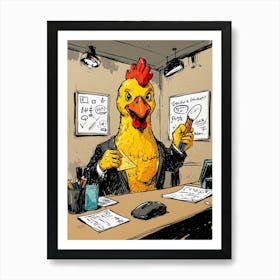 Chicken In The Office Art Print