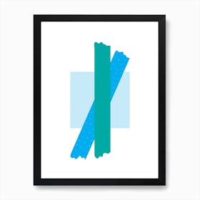Teal Cross Over Blue Box Abstract Art Print