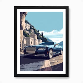 A Chrysler 300 In Amalfi Coast, Italy, Car Illustration 1 Art Print