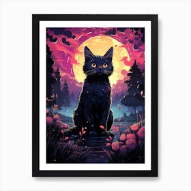 Black Cat In The Moonlight Art Print