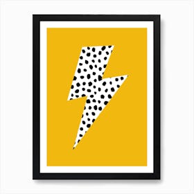 Lightning Bolt Black and White Spotty on Mustard Yellow Art Print