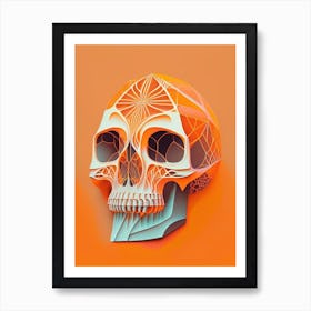 Skull With Intricate Linework 1 Orange Paul Klee Art Print