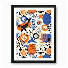 Ocean Animals Collage Pattern Art Print