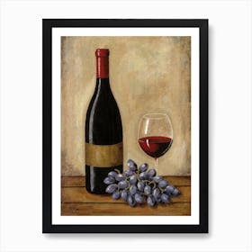 Red wine bottle and grapes wall art poster Art Print