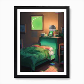 Room With A Green Bed Art Print