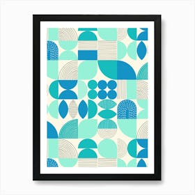 Modern Art Geometric Shapes Aqua Teal Blue Art Print