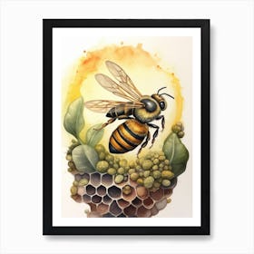 Mason Wasp Bee Beehive Watercolour Illustration 3 Art Print