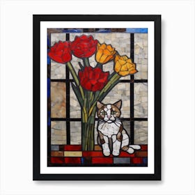 Carnation With A Cat 3 De Stijl Style Mondrian Art Print