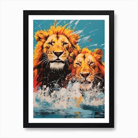 Lion Pop Art Inspired Colourful Illustration 2 Art Print