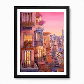 Istanbul Turkey 7 Vintage Pink Travel Illustration Art Print