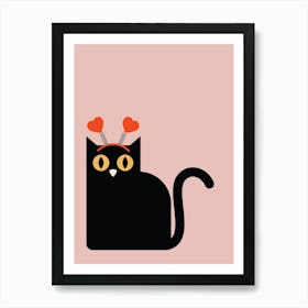 Valentines Black Cat Art Print