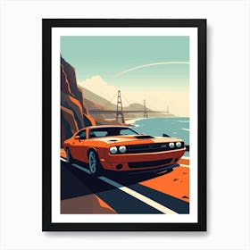 A Dodge Challenger In The Pacific Coast Highway Car Illustration 1 Art Print