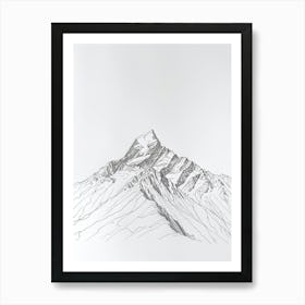 Aoraki Mount Cook New Zealand Line Drawing 7 Art Print