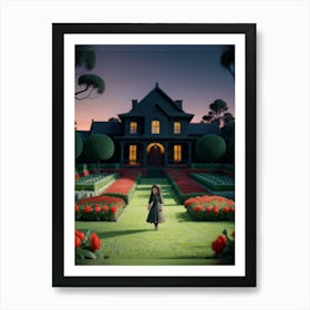 Girl In Front Of A House Art Print